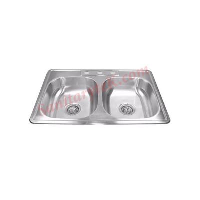Stainless steel 3-hole double bowl kitchen sink