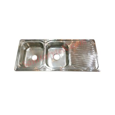 Stainless steel double bowl kitchen sink with drainboard