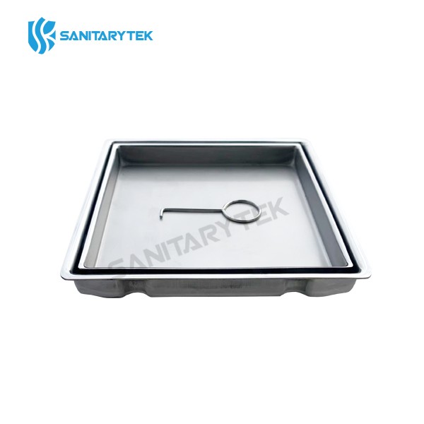 Stainless steel floor drain with screwed grate, tile insert