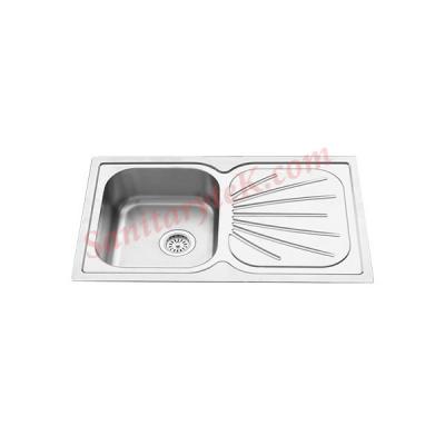 Stainless steel kitchen sink with draining board