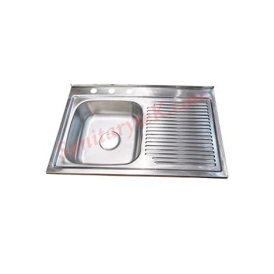 Stainless steel single bowl kitchen sink with right drainboard
