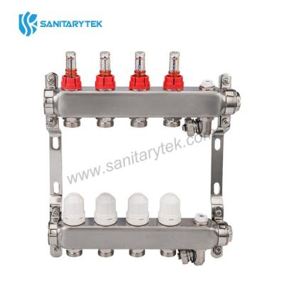 Stainless steel manifold set with thermostatic valve and flow meter, air vent, drain valve