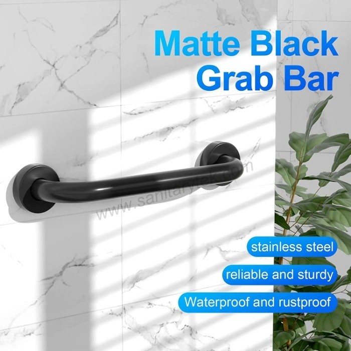 Stainless steel straight grab bar, black