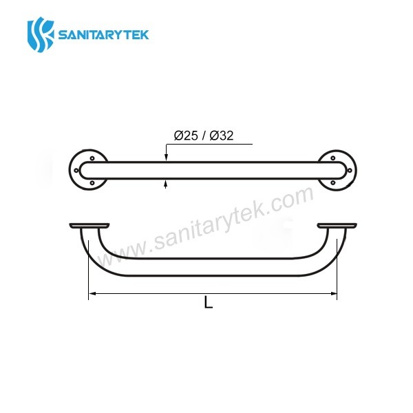 Stainless steel straight grab bar, white - Image 3