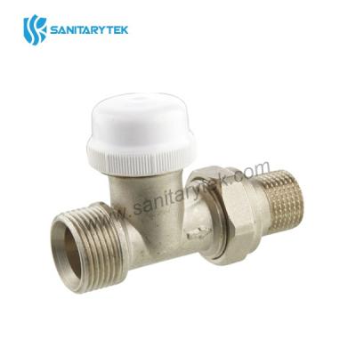 Straight thermostatic valve with male connection and protection cap
