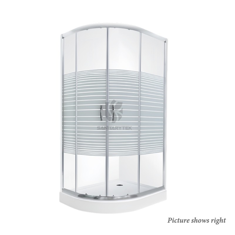 Striped glass sliding shower enclosure with tray, 100x80 cm - Image 2