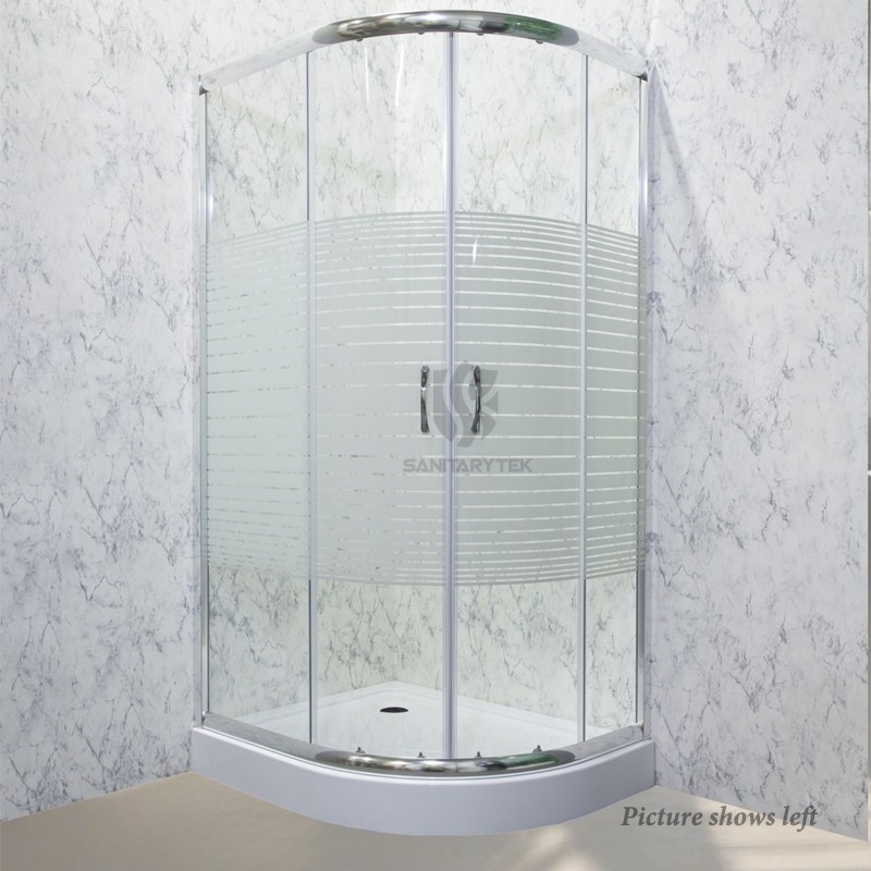 Striped glass sliding shower enclosure with tray, 100x80 cm - Image 3
