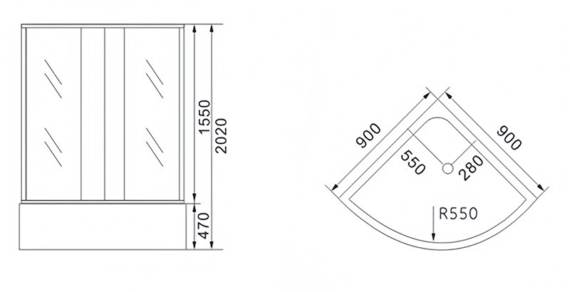 Tempered glass shower enclosure with hight tray, clear glass