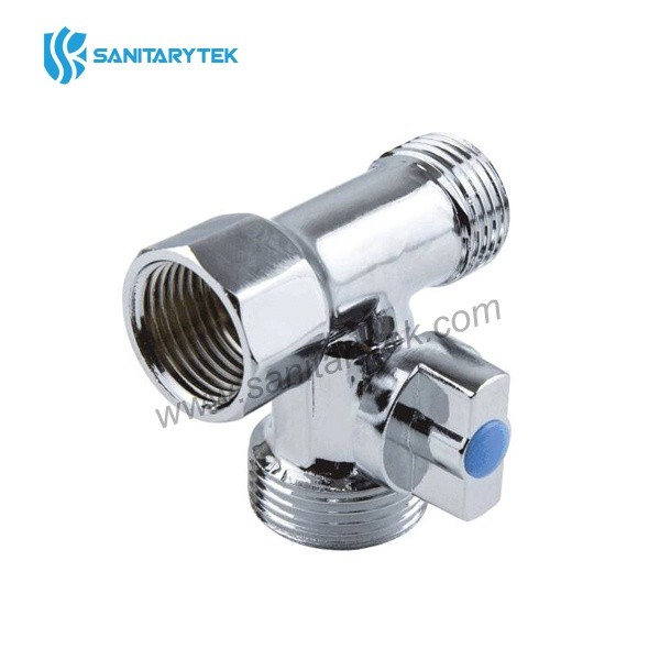 Three way angel ball valve, chrome plated