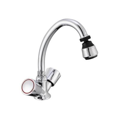 Two handle washbasin mixer with water saving aerator