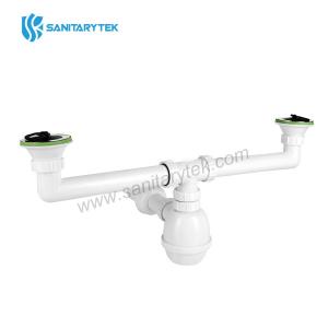 Two way flask-shaped siphon with drain Ø80 mm and outlet Ø40 mm