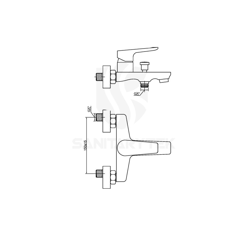 Chrome bath wall mounted mixer single lever tap