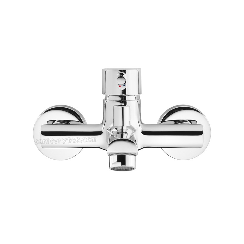 Chrome wall-mounted bath mixer
