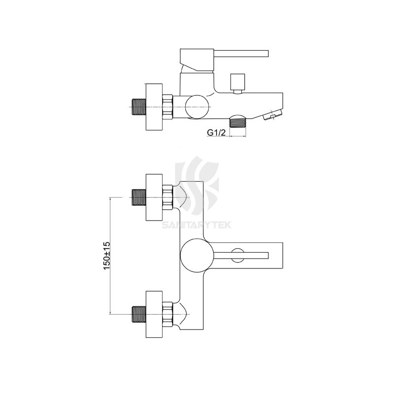 Chrome wall-mounted bath mixer