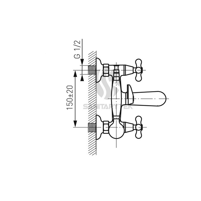 Wall-mounted bath mixer with shower