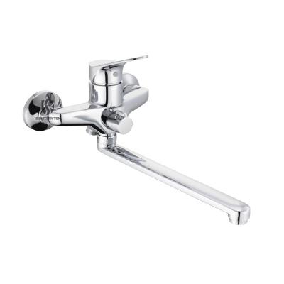 Wall mounted bath-shower mixer with long spout