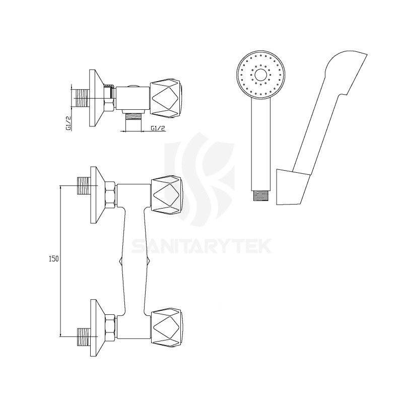 Wall-mounted double lever shower faucet with shower set in chrome - Image 3