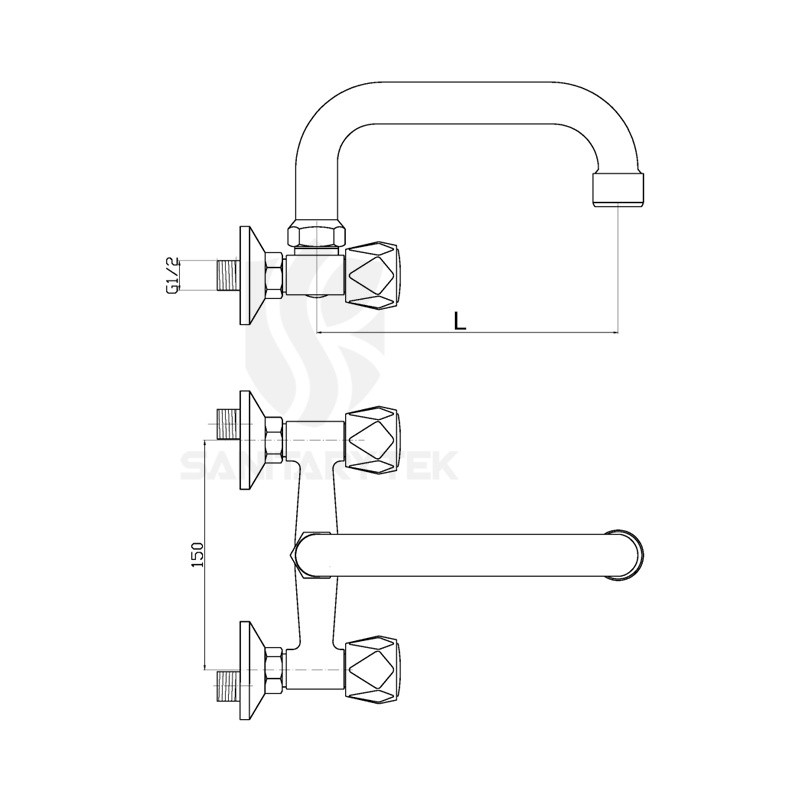Kitchen sink mixer tap 16/20/25cm swivel spout wall mounted