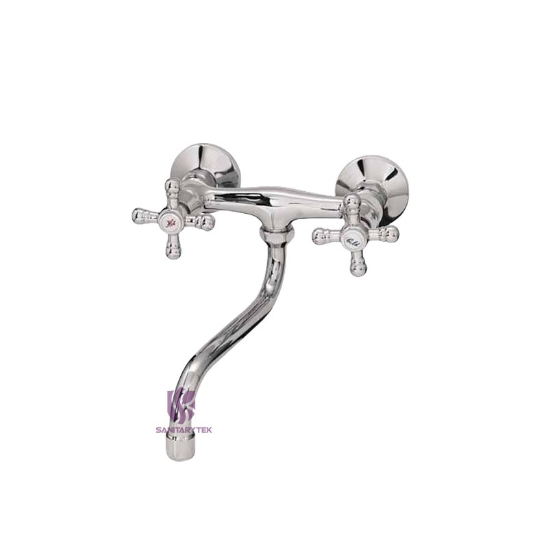 Wall-mounted sink mixer with S type swivel spout