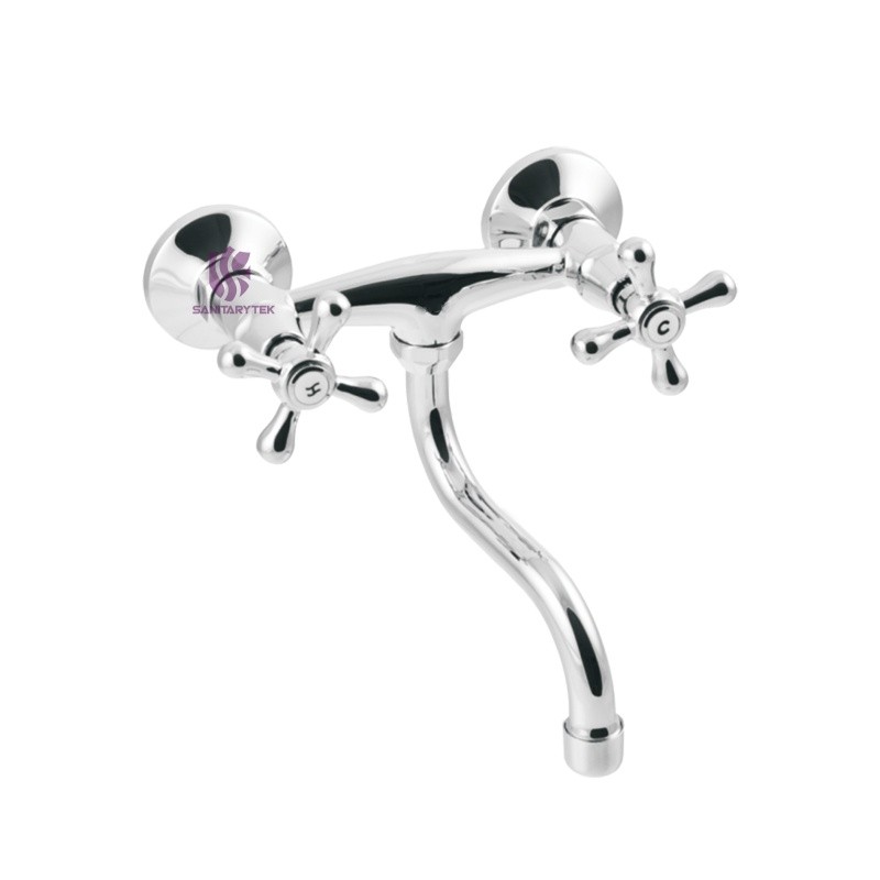 Wall-mounted sink mixer with S type swivel spout