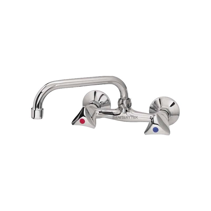 Wall-mounted sink mixer two handle with U spout, chrome