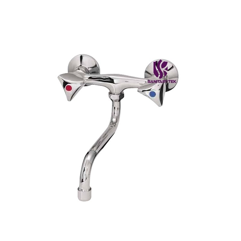 Wall-mounted sink mixer with S spout, ø18 mm, chrome - Image 2