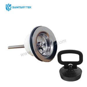 Stainless steel flange basin waste - black PVC handle plug