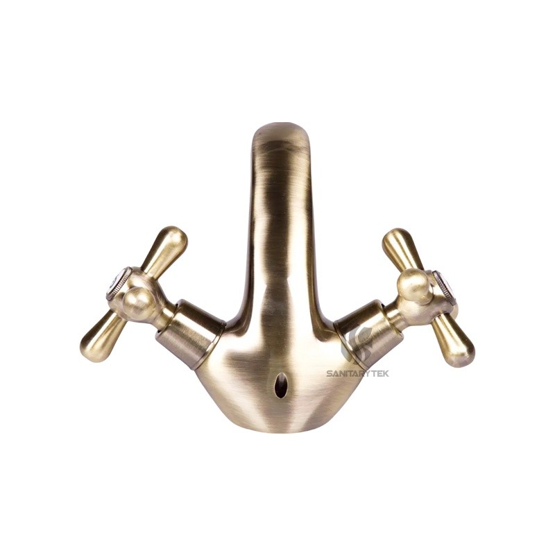 Washbasin mixer crosshead without pop up waste, old bronze