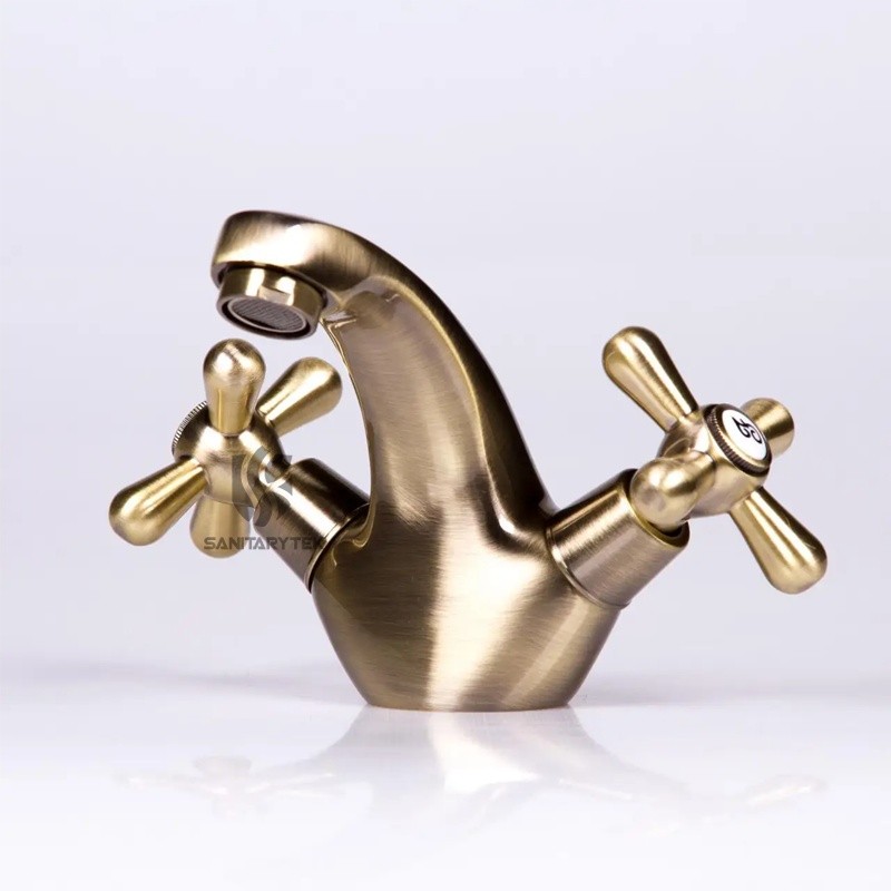 Washbasin mixer crosshead without pop up waste, old bronze