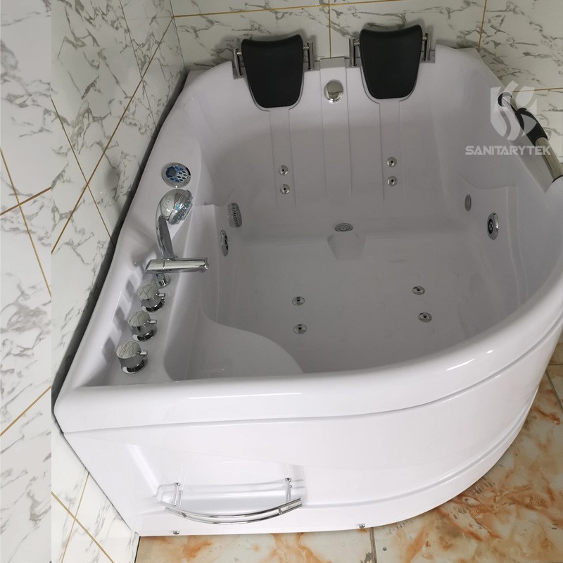 Corner whirlpool hydromassage bathtub for two person